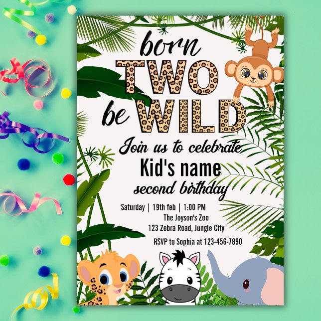 Two Wild Safari Animals Jungle Kids 2nd birthday  Inbjudningar (Skapare uppladdad)