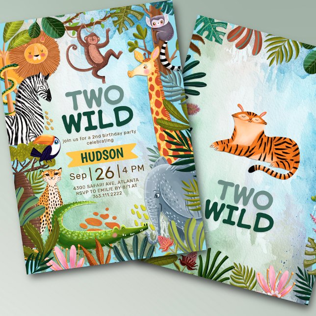 Two Wild safari jungle animals boy birthday Inbjudningar (Skapare uppladdad)