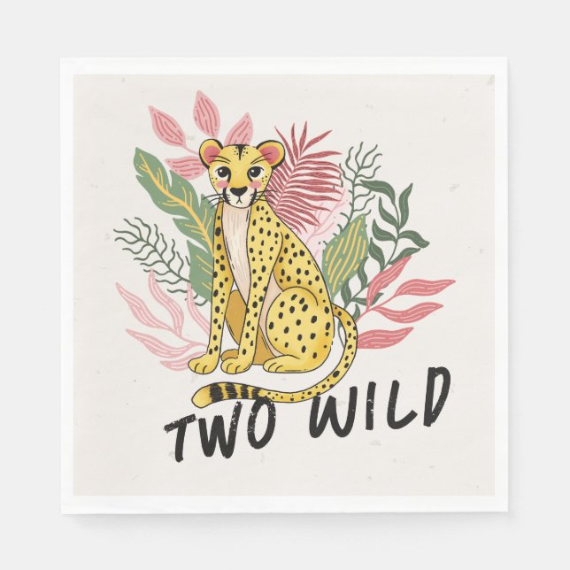 Two Wild Safari Pink Cheetah Kids Birthday Party Pappersservett (Framsidan)