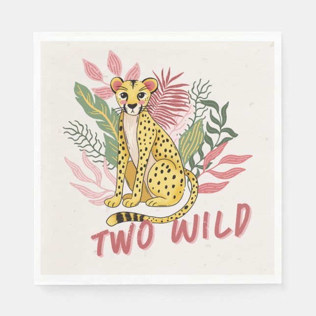Two Wild Safari Pink Cheetah Kids Birthday Party Pappersservett (Framsidan)