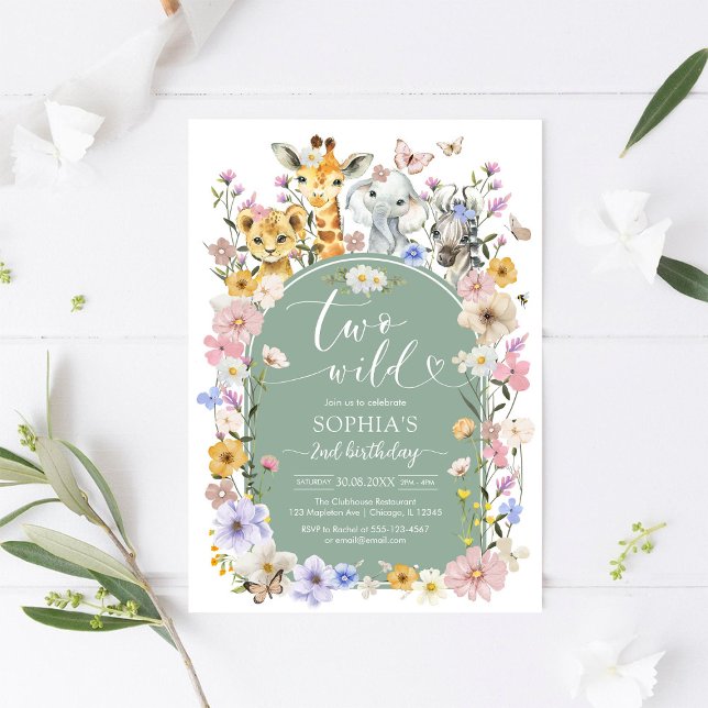 Two Wild Wildflower Animal 2nd Birthday Invitation Inbjudningar (Skapare uppladdad)