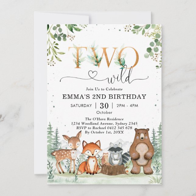 Two Wild Woodland Party Animals Boy 2nd Birthday Inbjudningar (Framsida)