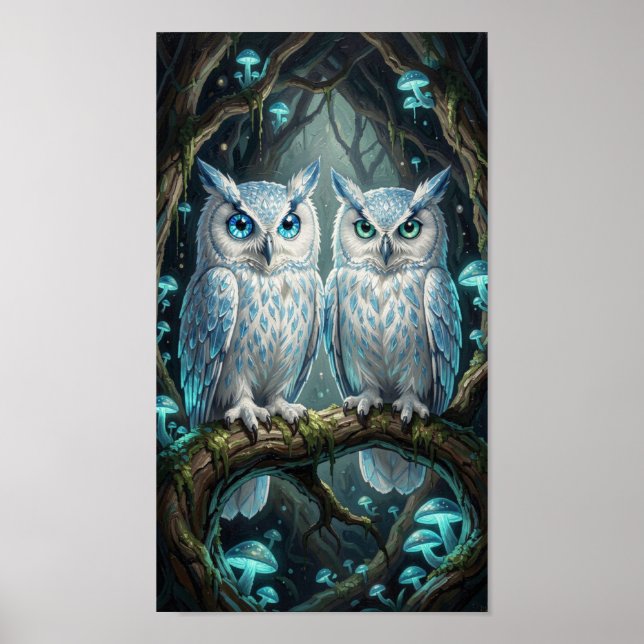 Two wise, ancient white blue owls poster (Framsidan)