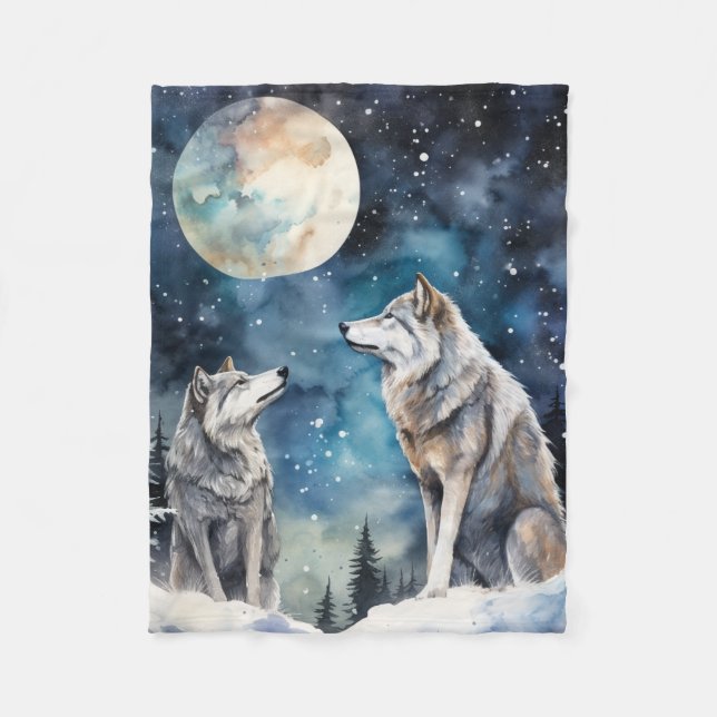 Two Wolves in Winter Fleecefilt (Framsidan)