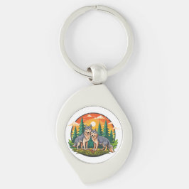 Two wolves swirl silverfärgad nyckelring