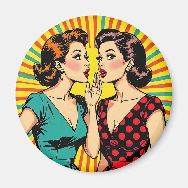 Two Woman Gossiping Telling Secrets Pop Art Magnet (Framsidan)