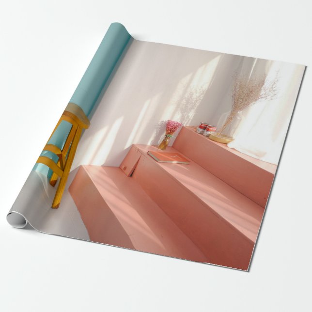 Two yellow wooden bar stools presentpapper (Utrullad)