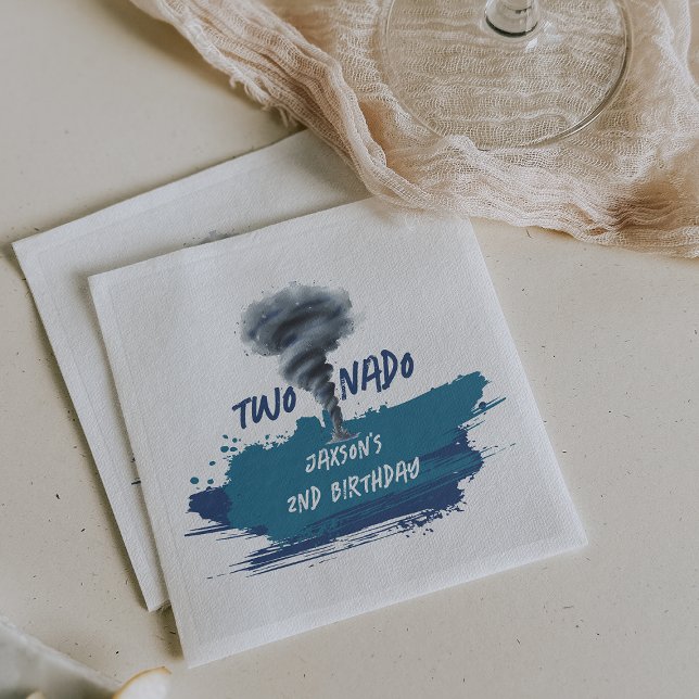 Twonado Twister Tornado Blå Grunge Födelsedag Pappersservett (Twonado Twister Tornado Blue Grunge Birthday Napkins)