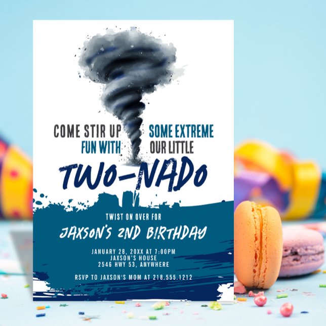 Twonado Twister Tornado Blue Grunge Birthday Inbjudningar (Twonado Twister Tornado Blue Grunge Birthday Invitation)