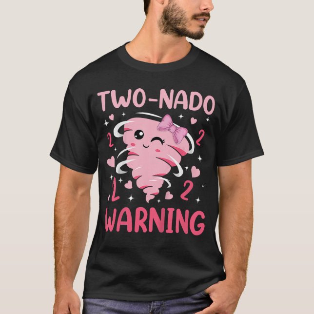 Twonado Warning 2nd Birthday Pinkornado Birthday f T Shirt (Framsida)