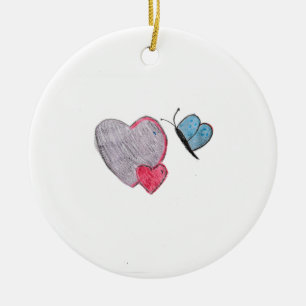 Twos Hearts med Butterfly Julgransprydnad Keramik