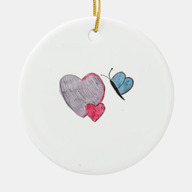 Twos Hearts med Butterfly Julgransprydnad Keramik (Framsidan)