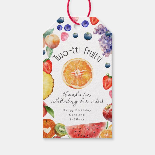 Twotti Fruitti Cutie Fruit Birthday Tack Presentetikett (Framsidan)