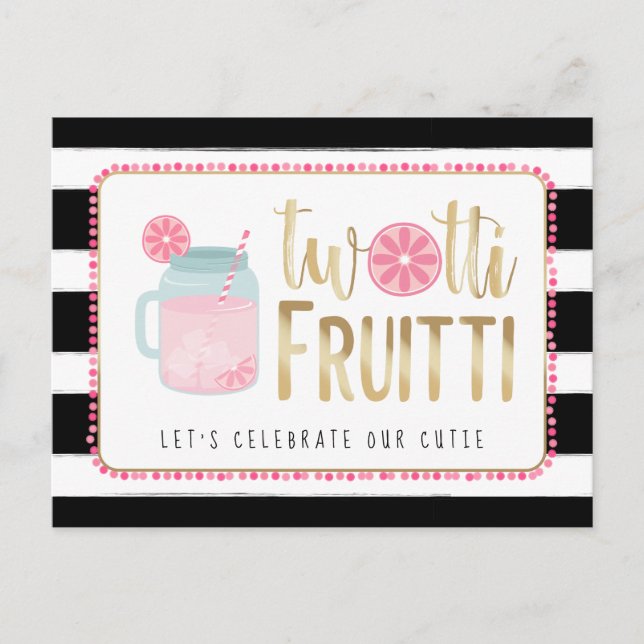Twotti Fruitti Rosa Lemon Black + White Birthday Inbjudan Vykort (Framsida)