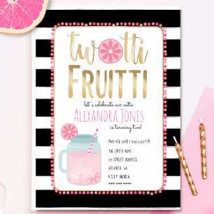 Twotti Fruitti Rosa Lemon Black + White Birthday Inbjudningar