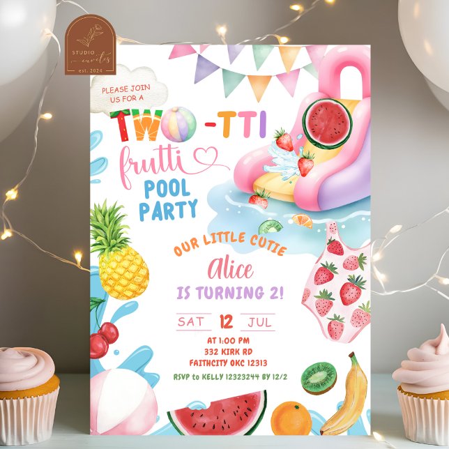 TWOtti Frutti 2-års poolparty Inbjudningar (Skapare uppladdad)