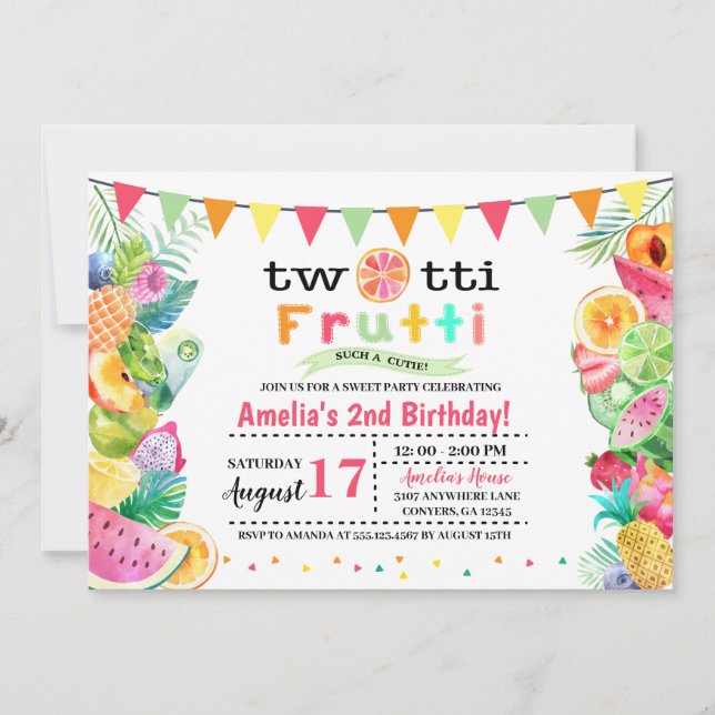 Twotti Frutti barns födelsedaginbjudan Inbjudningar (Framsida)