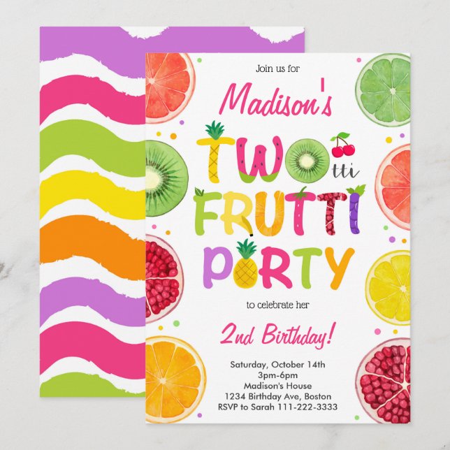 Twotti Frutti Birthday Inbjudan (Fram/baksida)