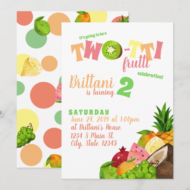 Twotti Frutti Birthday Inbjudningar (Fram/baksida)