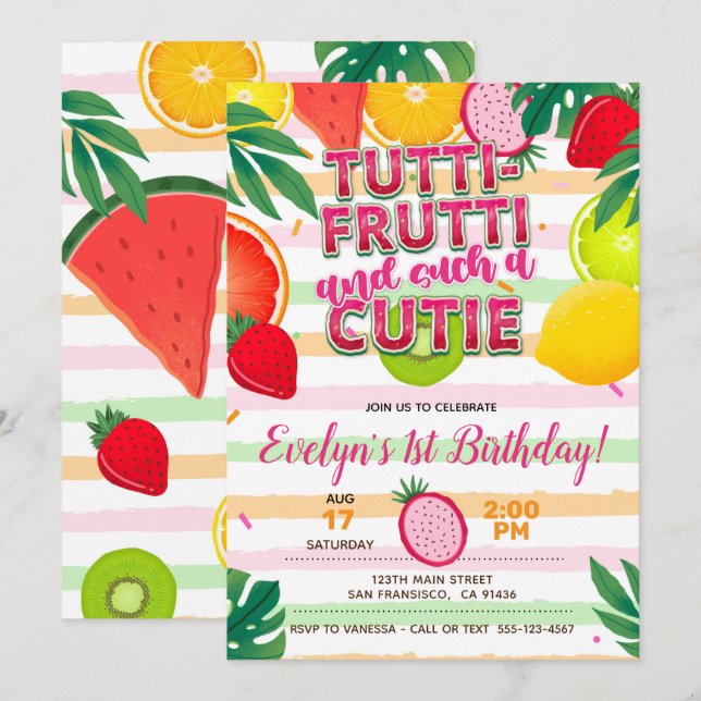 Twotti frutti- eller Tutti Frutti-partiets inbjuda Inbjudningar (Fram/baksida)