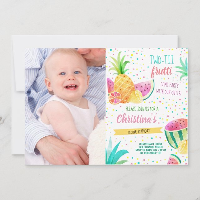 Twotti Frutti Flicka 2:a Anpassningsbarna på födel Inbjudningar (Framsida)