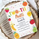 Twotti Frutti Fruit Kids andra födelsedag Inbjudningar<br><div class="desc">Gratulera till din gulles speciella dag med Twotti Frutti Fruit Kids Secon Birthday-designen. Inbjudan har en söt frukt med lycklig ansikte runt gräns. Baksidan är en mönster av lycklig söta frukter och färgstarka prickar.</div>