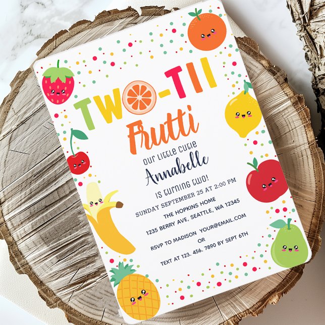 Twotti Frutti Fruit Kids andra födelsedag Inbjudningar (Skapare uppladdad)