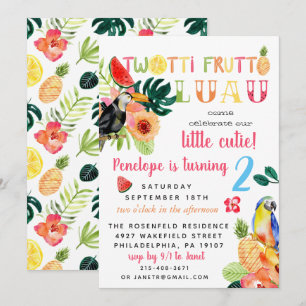 Twotti Frutti Luau Födelsedagsfest inbjudan