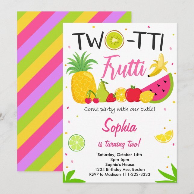Twotti Frutti Party Sommarens andra födelsedag Inbjudningar (Fram/baksida)