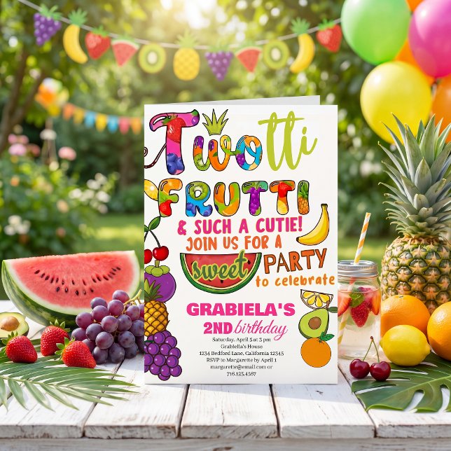 TWOtti Frutti Tropisk  frukt 2-års flick födelseda Inbjudningar (Skapare uppladdad)