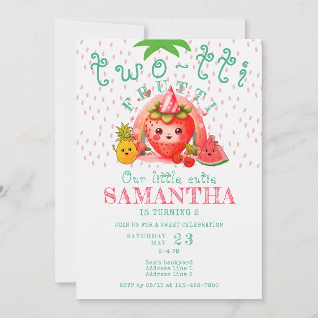 TWOTTI Tutti Frutti Summer Fruit Girl 2 Birthday Inbjudningar (Framsida)