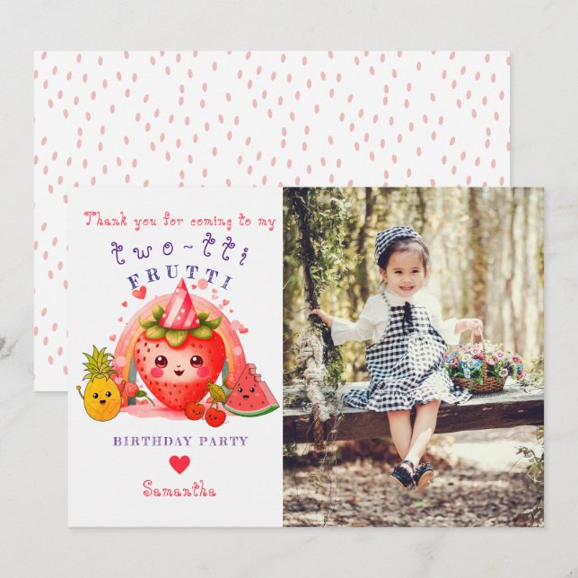 TWOTTI Tutti Frutti Summer Fruit Girl 2 Birthday Tack Kort (Fram/baksida)