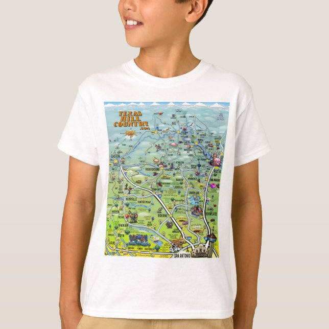 TX Backe Land Tecknad Karta Tee Shirt (Framsida)