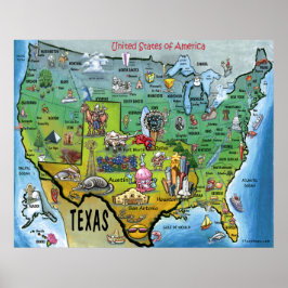 TX USA Karta Poster