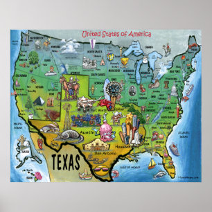TX USA Karta Poster