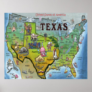 TX USA Karta Poster