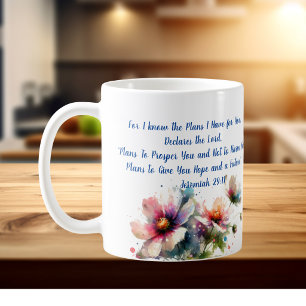 Ty för att jag vet/ Jeremia 29:11 Modern blomma Kaffemugg
