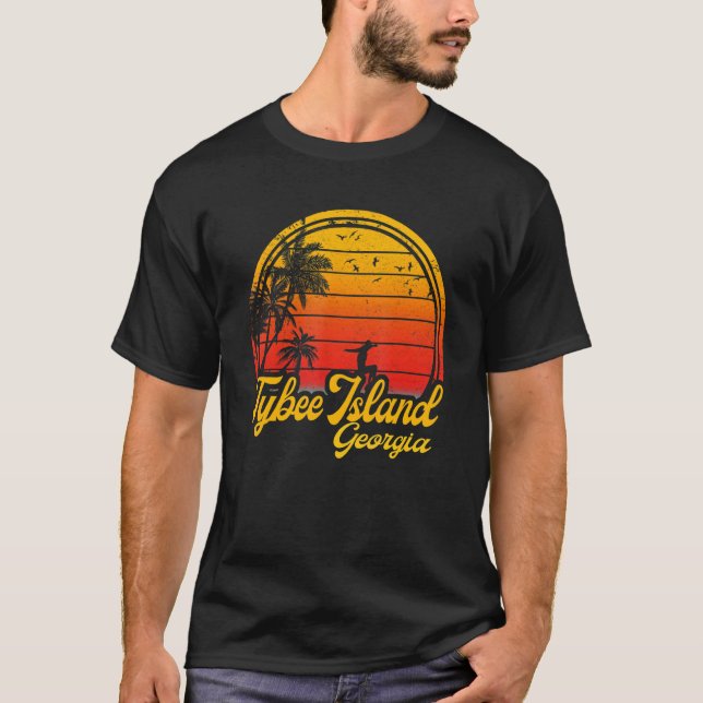 Tybee Island Georgia Beach Handflatan Träd Sommar  T Shirt (Framsida)