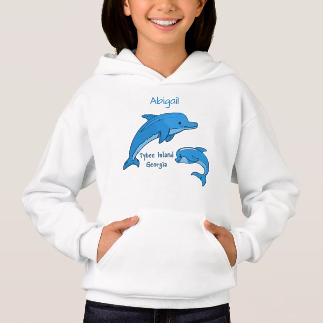Tybee Island Georgia Cute Playful Blue Dolphins T Shirt (Framsida)