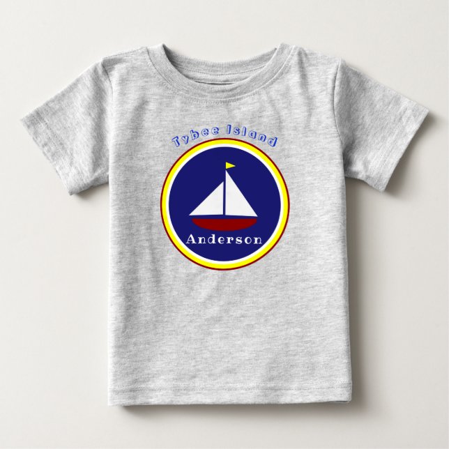Tybee Island Georgia Cute Sailboat with Name T Shirt (Framsida)