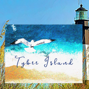 Tybee Island Georgia Fiskmås Soaring över Beach Vykort