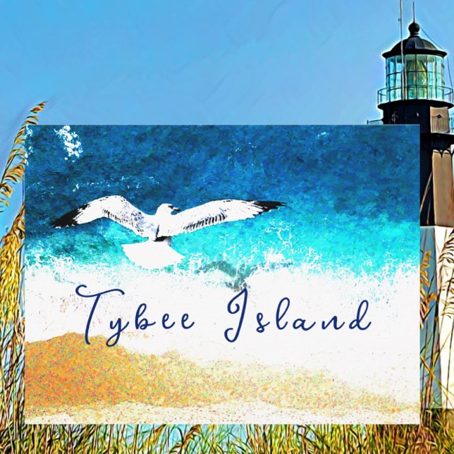 Tybee Island Georgia Fiskmås Soaring över Beach Vykort (Skapare uppladdad)