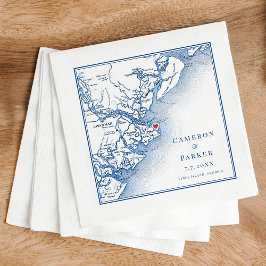 Tybee Island Georgia Karta Elegant Navy Bröllop Pappersservett