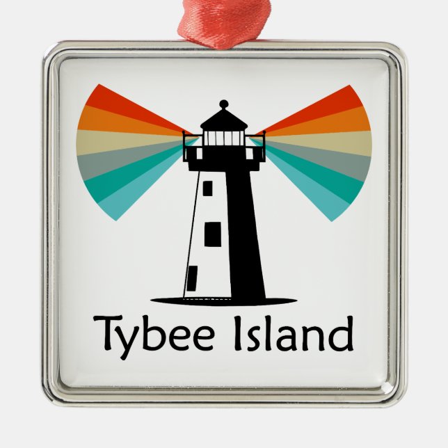 Tybee Island Georgia Lighthouse Rainbow Julgransprydnad Metall (Framsidan)