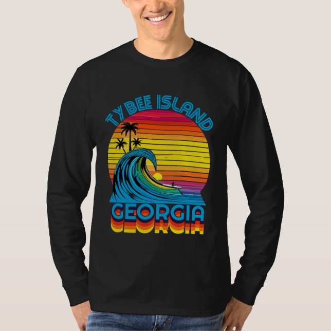 Tybee Island Georgia Retro Throwback Surf & Beach  T Shirt (Framsida)