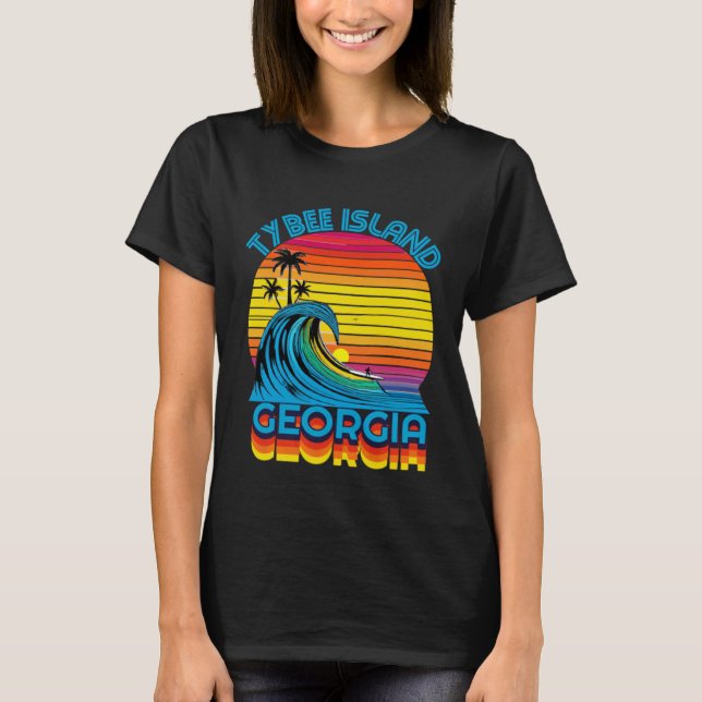 Tybee Island Georgia Retro Throwback Surf & Beach  T Shirt (Framsida)