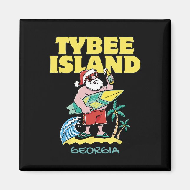 Tybee Island Georgia Santa Surfing Magnet (Framsidan)