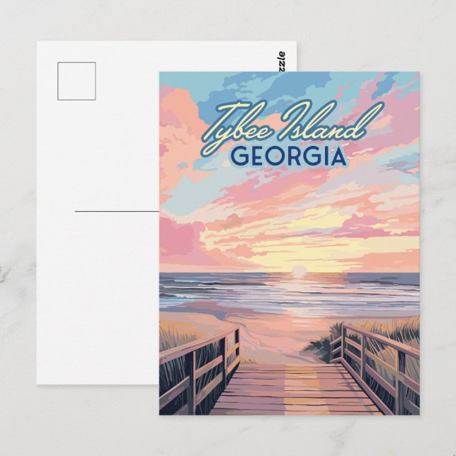Tybee Island Georgia Sunrise Beach Savannah Vykort (Fram/baksida)