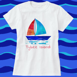 Tybee Island Georgia Vacation Watercolor Sailboat T Shirt