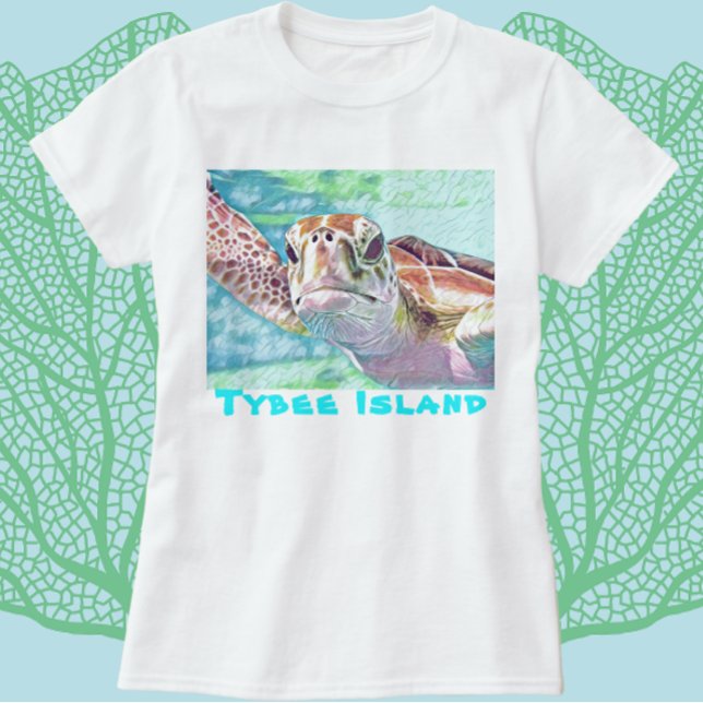 Tybee Island Georgia Watercolor Sea Turtle T-Shirt (Skapare uppladdad)